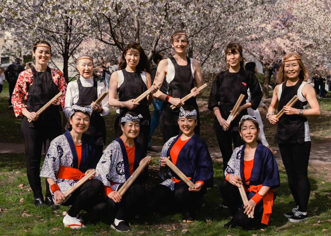 Japanese taiko drum group JGB SHIBUKI poses for a portrait at Buffalo History Museum.